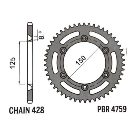 Corona PBR in ferro x VENT 50 dal 2019 Z60 passo 428 interasse fori 150mm