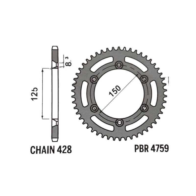 Corona PBR in ergal x VENT 50 dal 2019 Z60 passo 428 interasse fori 150mm