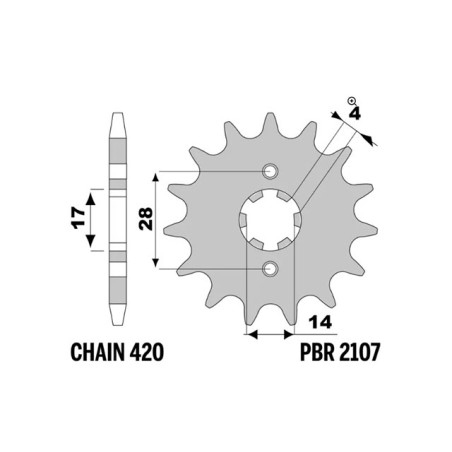 Pignone PBR in acciaio Z13 passo 420 X DERBI D50B0