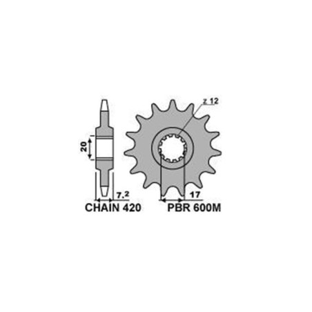 Z12 steel PBR sprocket pitch 420 x BETA 50